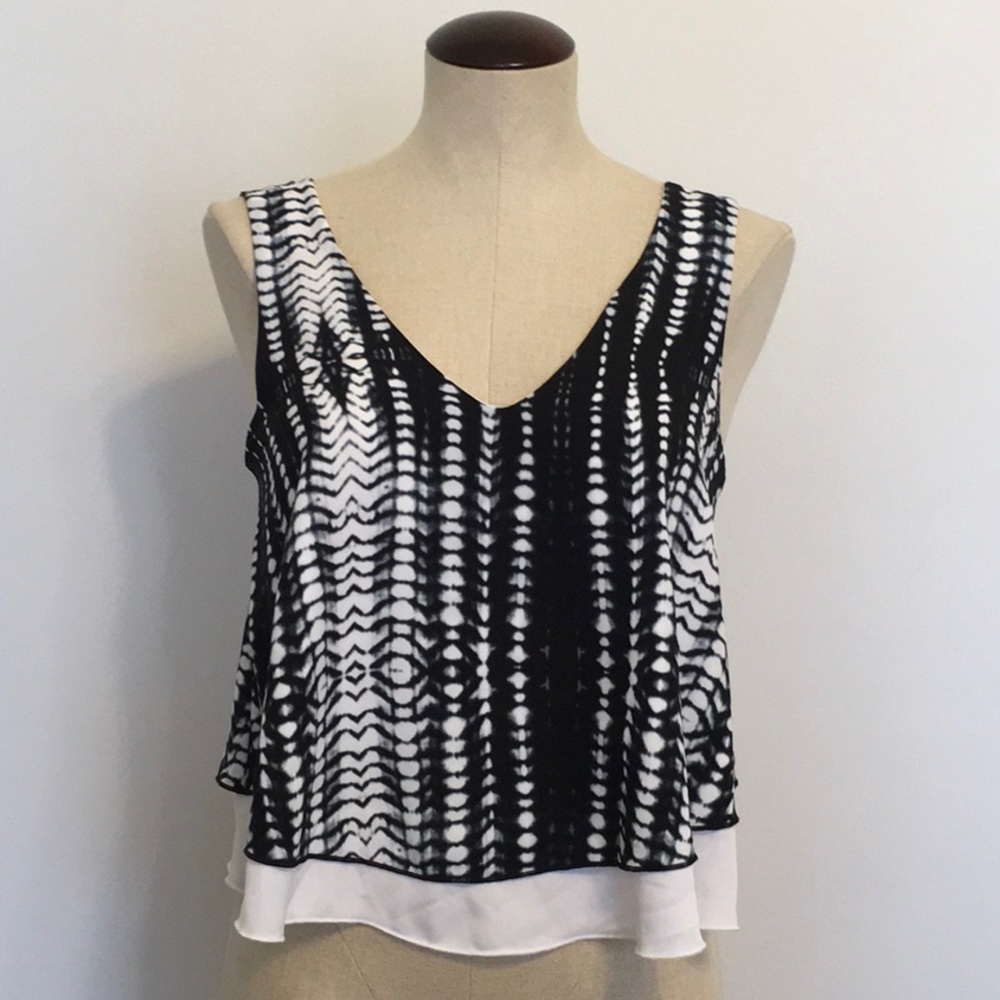 Tyche Black & White Tye Dye Look Tank Top Sz Small